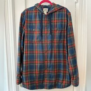 Men's L.L. Bean Scotch Plaid Flannel Hooded Shirt Slightly Fitted Sz Large Tall